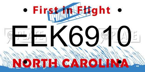 EEK6910 North Carolina License Plate