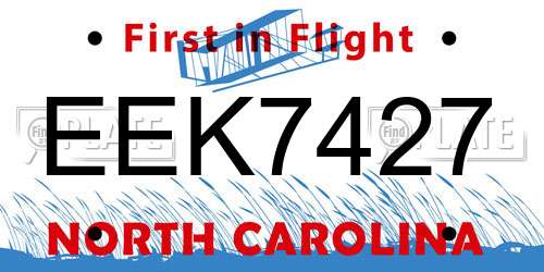 EEK7427 North Carolina License Plate