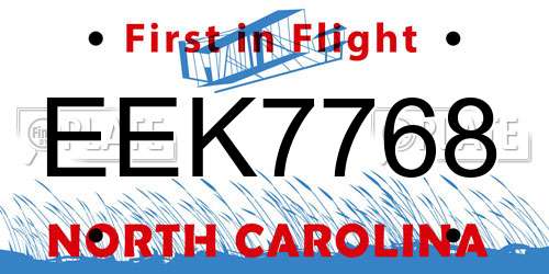 EEK7768 North Carolina License Plate