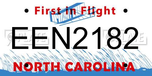 EEN2182 North Carolina License Plate