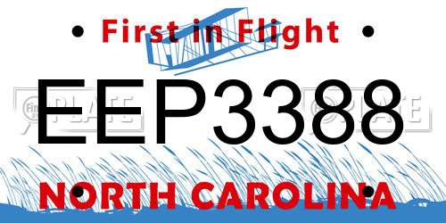 EEP3388 North Carolina License Plate