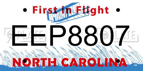 EEP8807 North Carolina License Plate