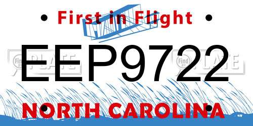 EEP9722 North Carolina License Plate