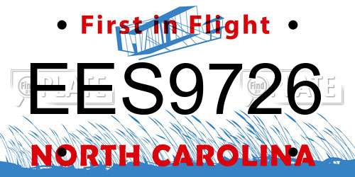 EES9726 North Carolina License Plate