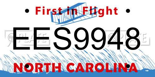 EES9948 North Carolina License Plate