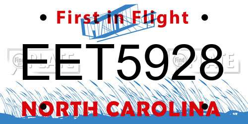 EET5928 North Carolina License Plate