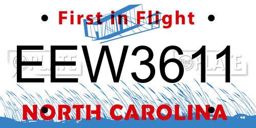 EEW3611 North Carolina License Plate