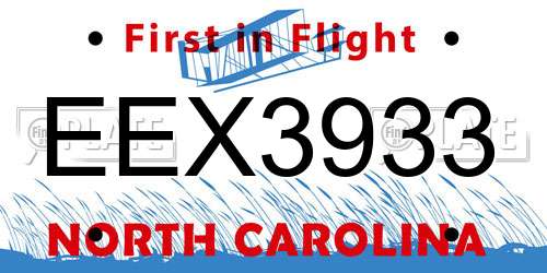 EEX3933 North Carolina License Plate