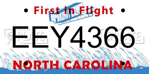 EEY4366 North Carolina License Plate