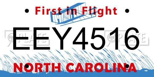 EEY4516 North Carolina License Plate