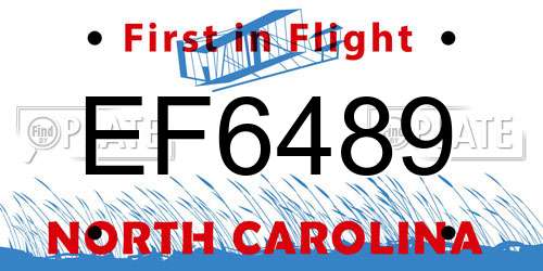 EF6489 North Carolina License Plate
