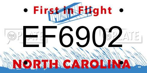 EF6902 North Carolina License Plate