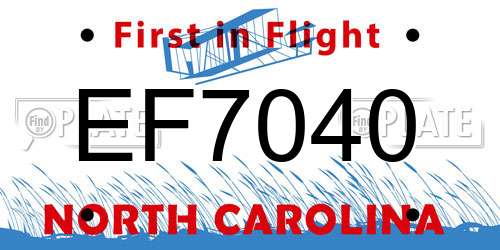 EF7040 North Carolina License Plate