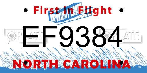 EF9384 North Carolina License Plate