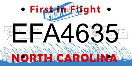 EFA4635 North Carolina License Plate