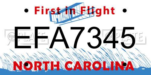 EFA7345 North Carolina License Plate