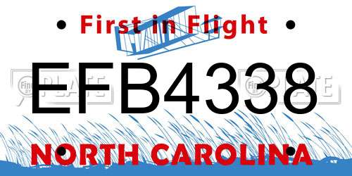 EFB4338 North Carolina License Plate