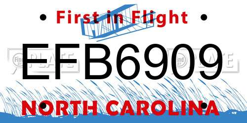 EFB6909 North Carolina License Plate