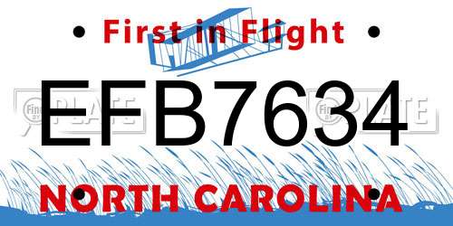 EFB7634 North Carolina License Plate
