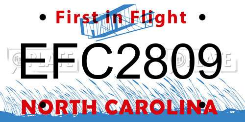 EFC2809 North Carolina License Plate