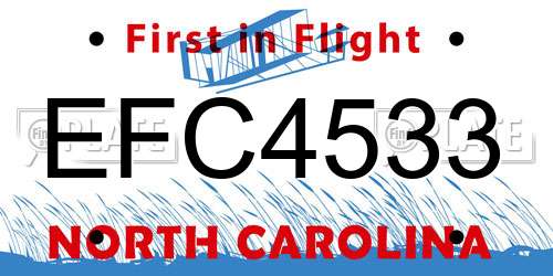 EFC4533 North Carolina License Plate