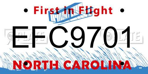 EFC9701 North Carolina License Plate