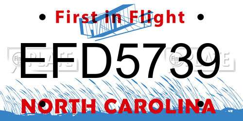 EFD5739 North Carolina License Plate