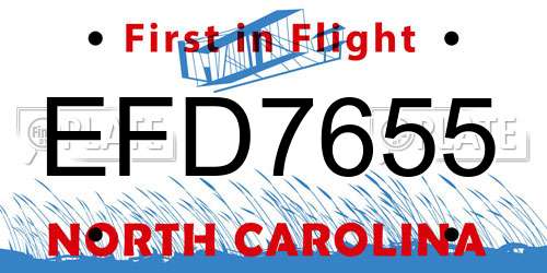 EFD7655 North Carolina License Plate