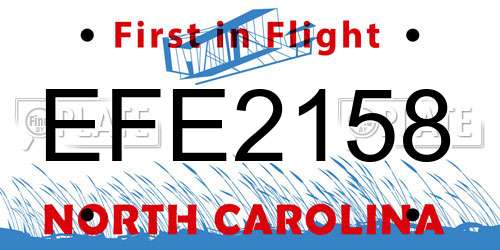 EFE2158 North Carolina License Plate