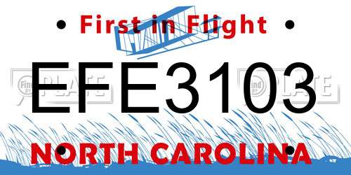 EFE3103 North Carolina License Plate