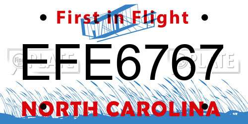 EFE6767 North Carolina License Plate