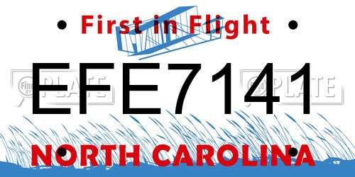 EFE7141 North Carolina License Plate