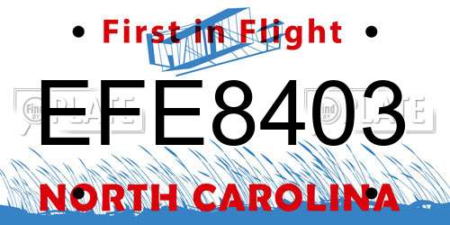 EFE8403 North Carolina License Plate