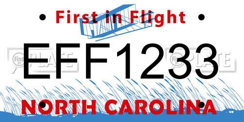 EFF1233 North Carolina License Plate