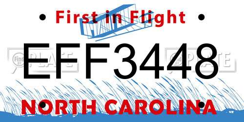 EFF3448 North Carolina License Plate