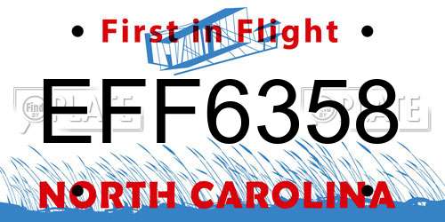 EFF6358 North Carolina License Plate
