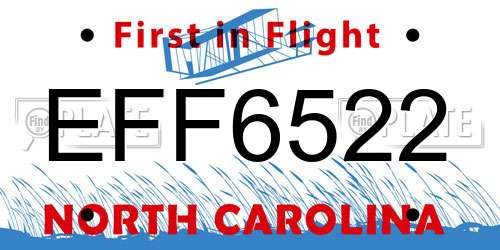 EFF6522 North Carolina License Plate