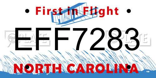 EFF7283 North Carolina License Plate