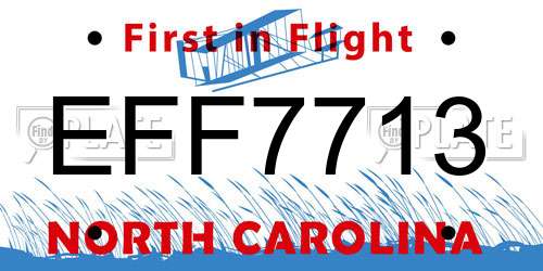 EFF7713 North Carolina License Plate
