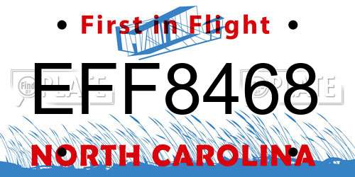 EFF8468 North Carolina License Plate