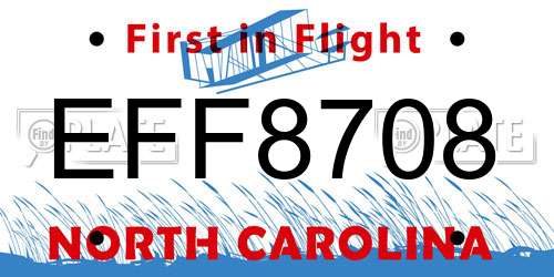 EFF8708 North Carolina License Plate