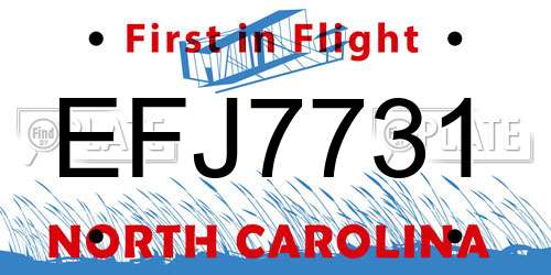 EFJ7731 North Carolina License Plate