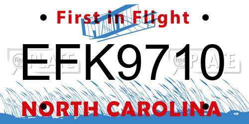 EFK9710 North Carolina License Plate