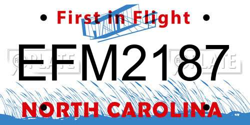 EFM2187 North Carolina License Plate
