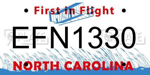 EFN1330 North Carolina License Plate
