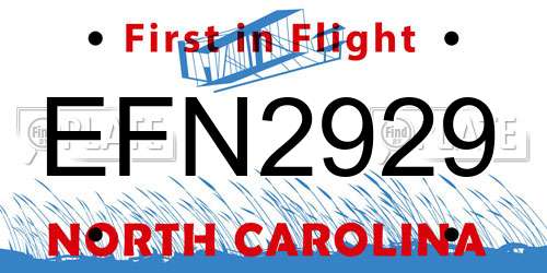 EFN2929 North Carolina License Plate