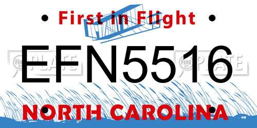 EFN5516 North Carolina License Plate
