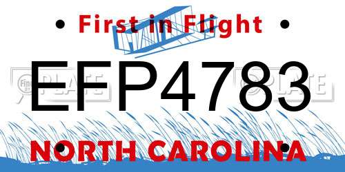 EFP4783 North Carolina License Plate