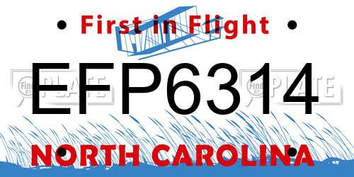 EFP6314 North Carolina License Plate