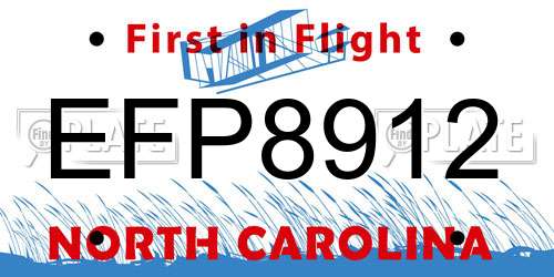 EFP8912 North Carolina License Plate